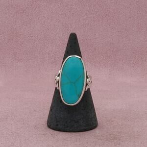 sterling silver elongated turquoise scrolled ring size 8